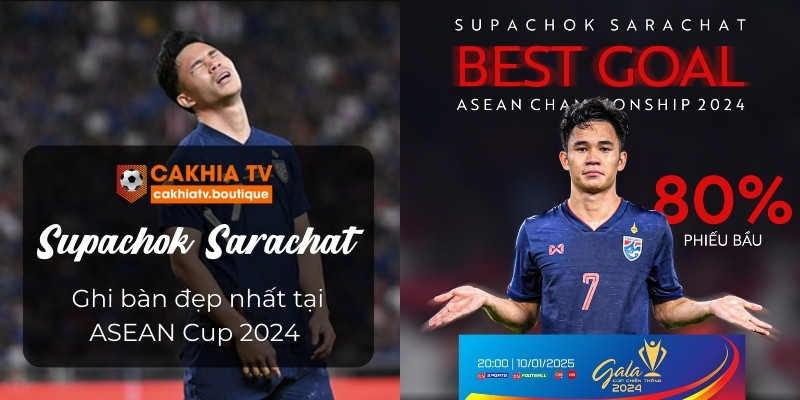 Supachok Sarachat ghi bàn đẹp nhất tại ASEAN Cup 2024